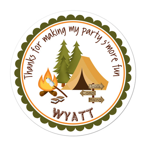Camping Party Personalized Birthday Favor Sticker