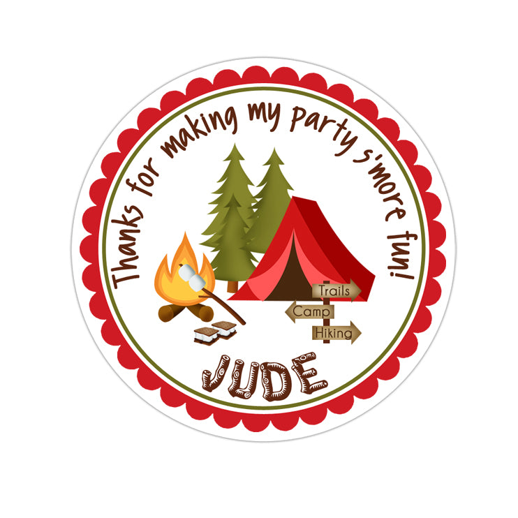 Red Camping Tent Personalized Sticker Birthday Stickers - INKtropolis