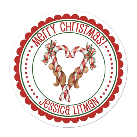 Candy Cane Personalized Christmas Gift Sticker
