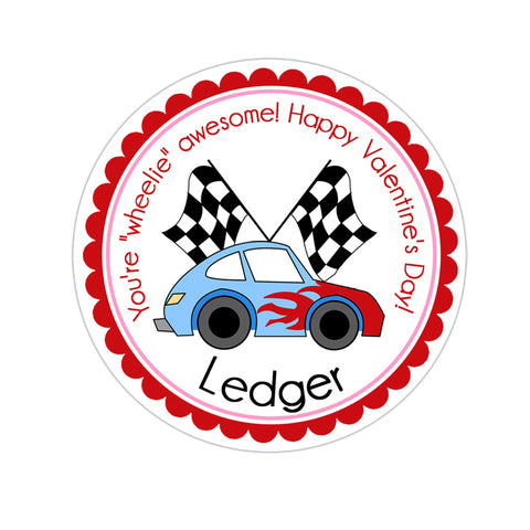 Race Car Personalized Valentines Day Sticker