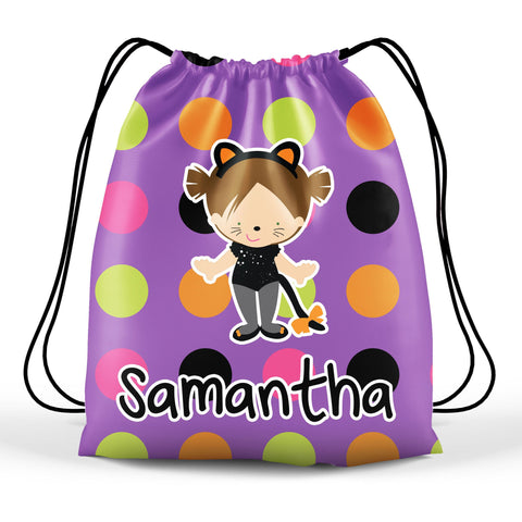 Personalized Halloween Trick Or Treat Bag, Kids Drawstring Bag - Cat Costume