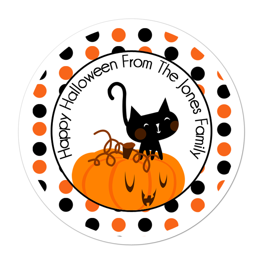 Cute Cat On Pumpkin Personalized Sticker Halloween Stickers - INKtropolis