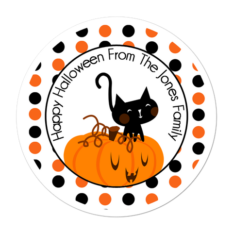 Cute Cat On Pumpkin Personalized Halloween Sticker