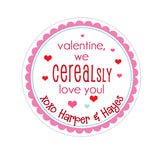Cereal Valentines Day Personalized Sticker Valentines Day Stickers - INKtropolis