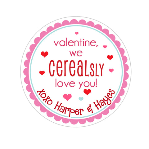 Cereal Favor Personalized Valentines Day Sticker