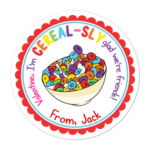 Cereal'sly Glad We're Friends Personalized Valentines Day Sticker