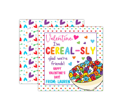 Personalized Cereal Valentine's Day Tags, Valentine Cards