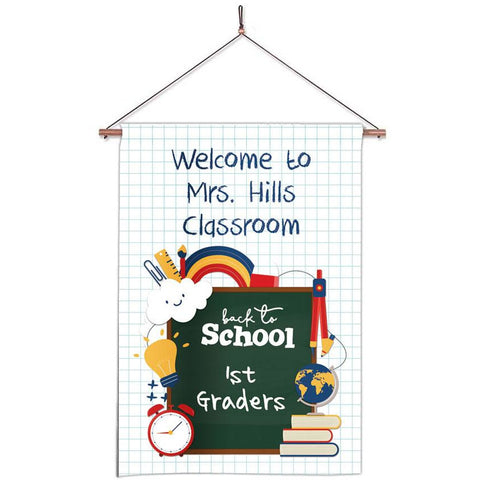 Personalized Classroom Flag - Teacher Flag - Classroom Decor - Graph Paper School Supplies