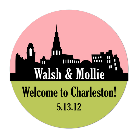 Charleston Skyline Personalized Destination Wedding Favor Sticker