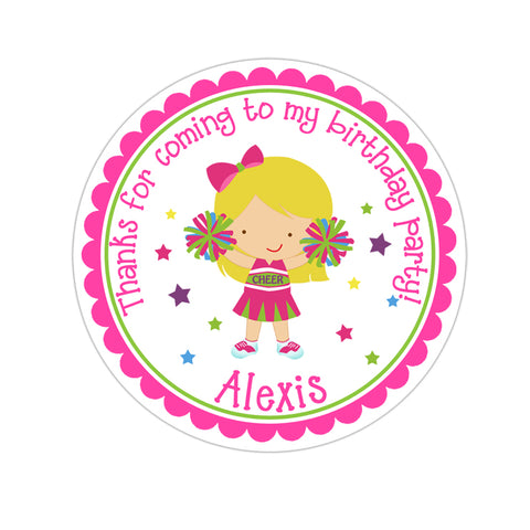 Blonde Cheerleader Personalized Birthday Favor Sticker