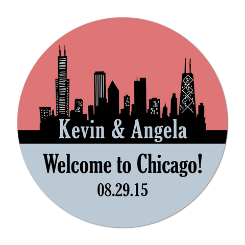 Chicago Skyline Personalized Destination Wedding Favor Sticker