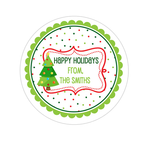 Christmas Tree Polka Dot Personalized Christmas Gift Sticker