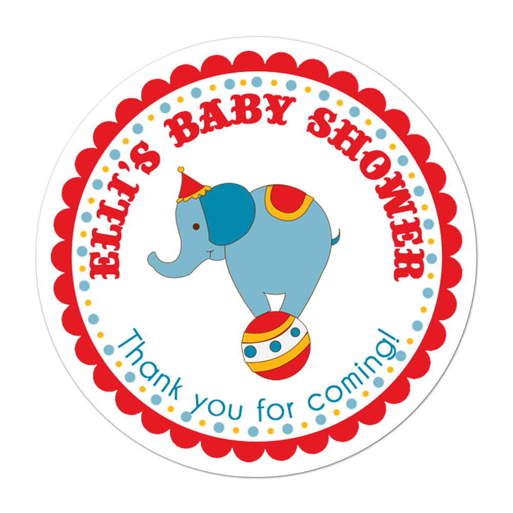 Circus Elephant Personalized Sticker Baby Shower Stickers - INKtropolis