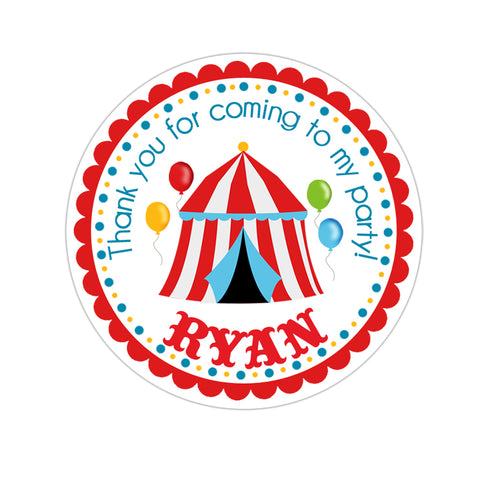 Circus Tent Personalized Birthday Favor Sticker