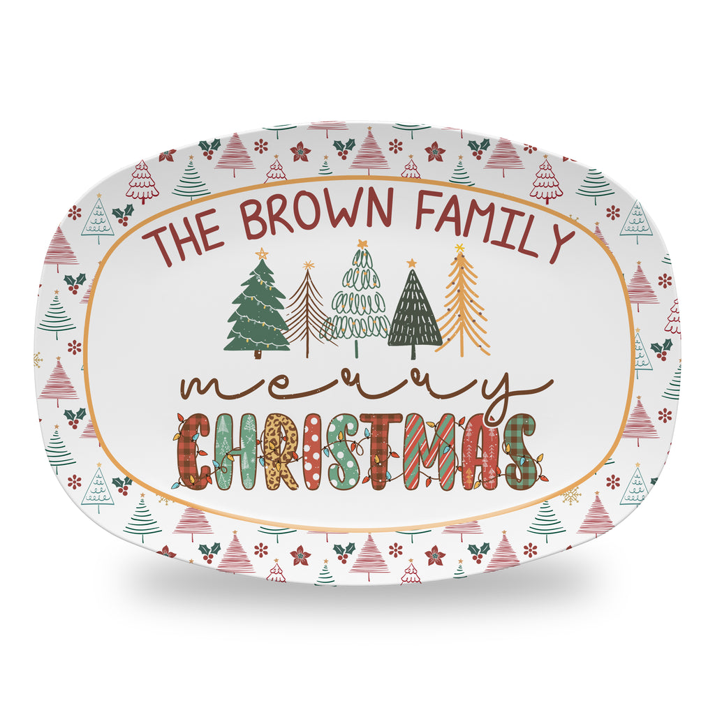 Personalized Christmas Holiday Platter, Serving Tray - Christmas Trees