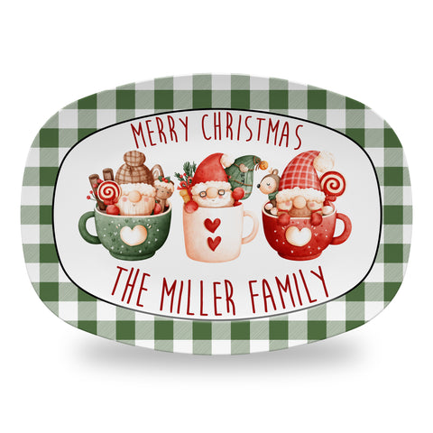 Personalized Christmas Holiday Platter, Serving Tray - Gnome Hot Cocoa