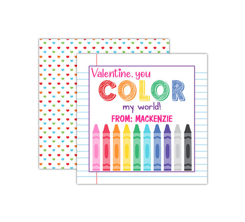 Personalized Color My World Valentine's Day Tags, Valentine Cards