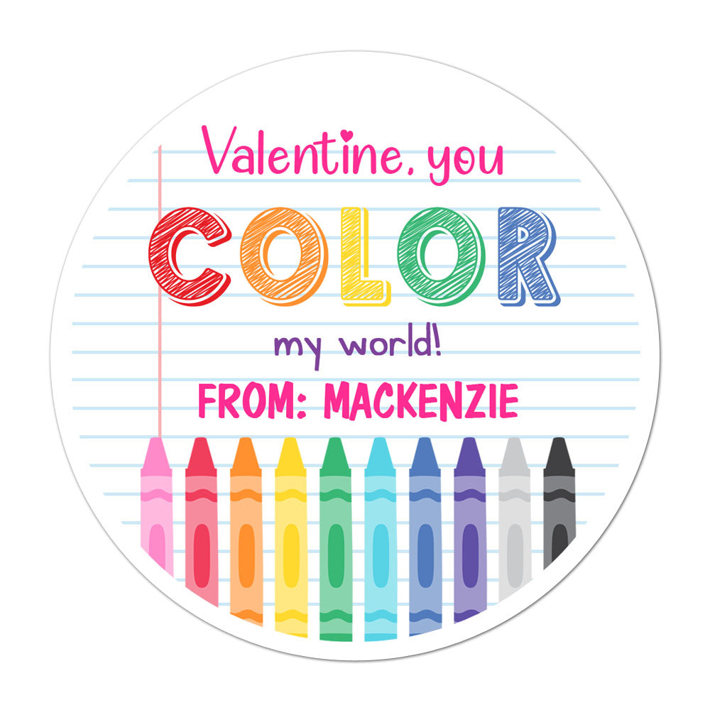 Color My World Crayons Personalized Valentines Day Sticker