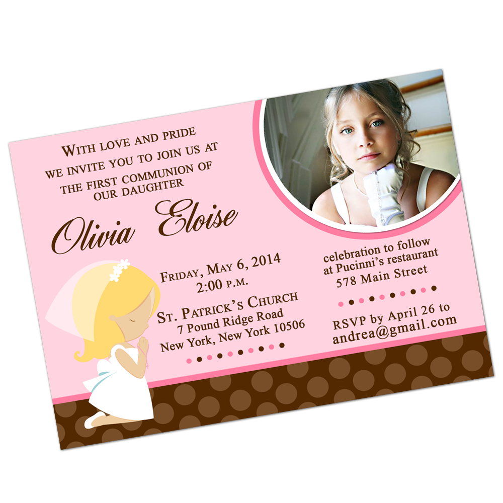 Blonde Girl Communion Digital Invitation Religious Invite - INKtropolis
