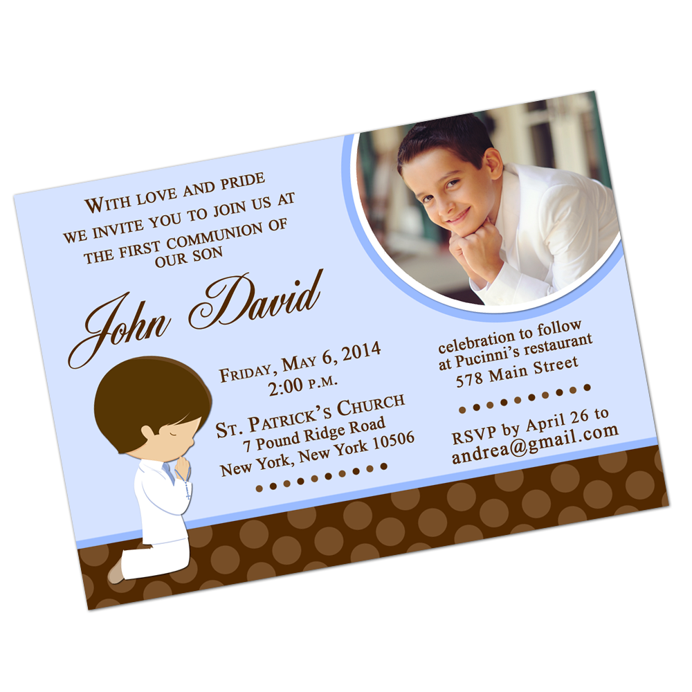 Brunette Boy Communion Digital Invitation Religious Invite - INKtropolis