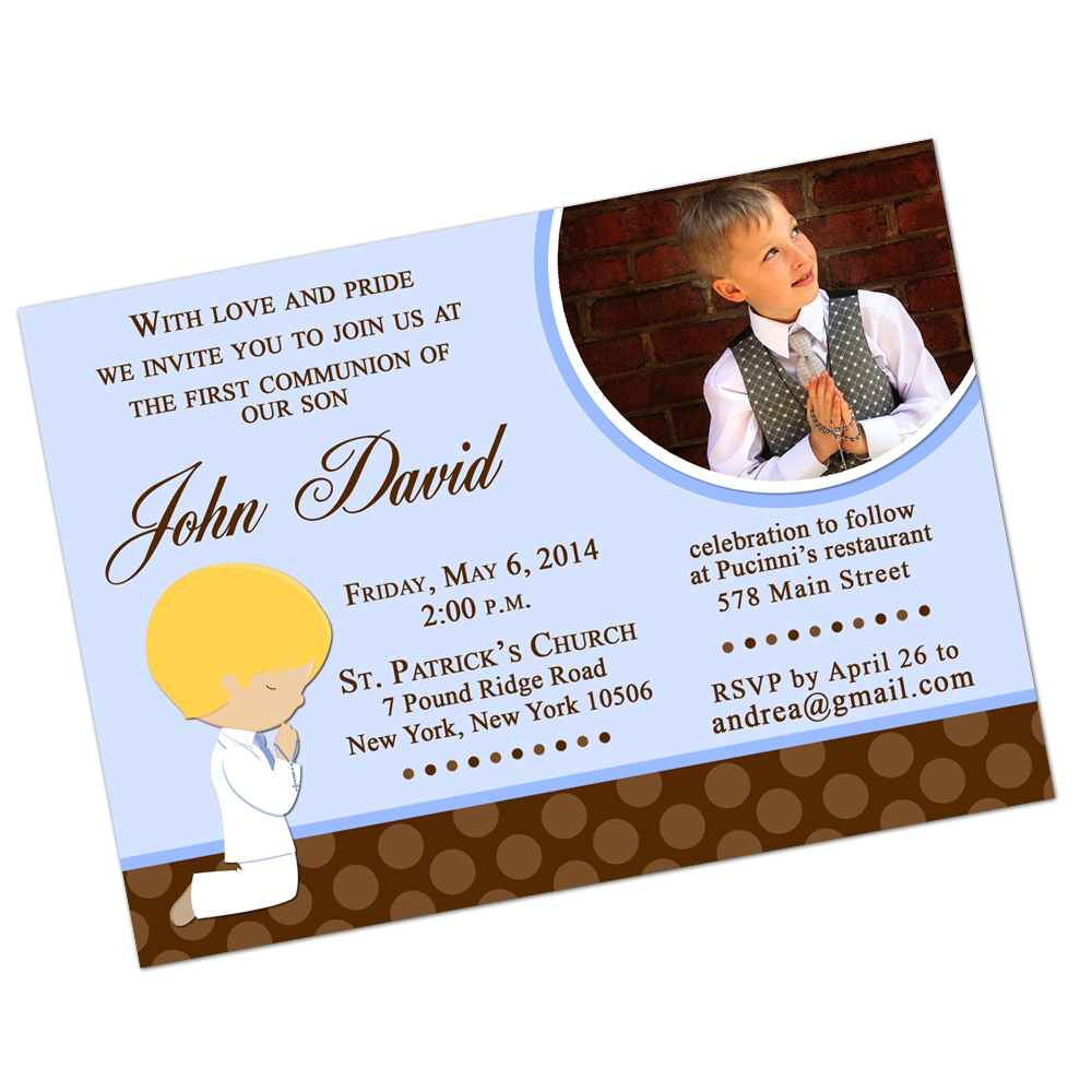 Blonde Boy Communion Digital Invitation Religious Invite - INKtropolis