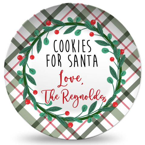 Personalized Cookies For Santa Plate - Christmas Plaid