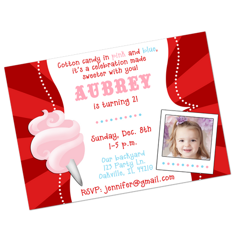 Pink Cotton Candy Digital Birthday Invitation