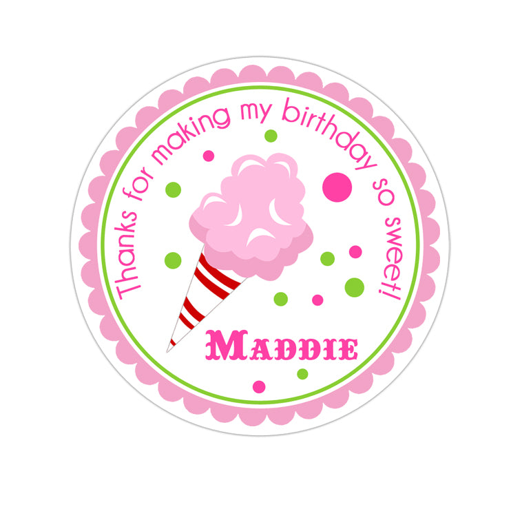 Pink Cotton Candy Personalized Sticker Birthday Stickers - INKtropolis