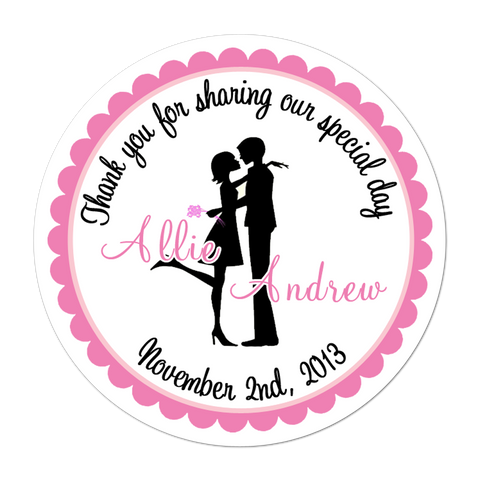Couple Silhouette Personalized Wedding Favor Sticker