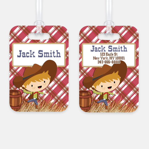 Personalized Cowboy Luggage Tag, Kids Backpack Tag