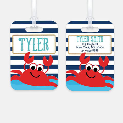 Personalized Crab Luggage Tag, Kids Backpack Tag