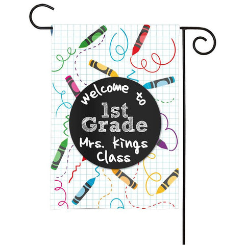Personalized Classroom Flag - Teacher Flag - Classroom Decor - Crayons