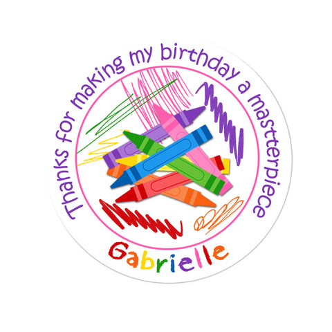 Crayons Personalized Birthday Favor Sticker