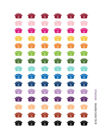 Monthly Planner Stickers Rainbow Crock Pot Slow Cooker Stickers Planner Labels Compatible with Erin Condren Life Planner - 70 Stickers