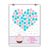 Personalized Birthday Guest Book Alternative - Cupcake Balloons - Customized Poster, Print, Framed or Canvas, 50 Signatures Birthday Guest Book Alternative - INKtropolis