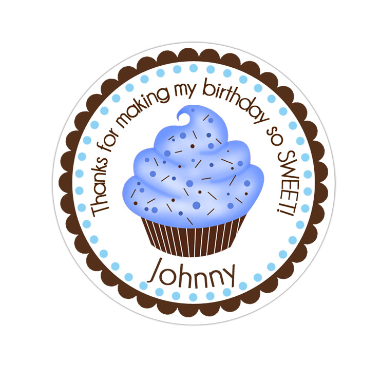 Blue Cupcake Personalized Sticker Birthday Stickers - INKtropolis