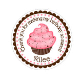 Pink and Chocolate Cupcake Personalized Sticker Birthday Stickers - INKtropolis