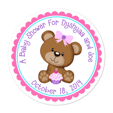 Teddy Bear Cupcake Personalized Birthday Favor Sticker