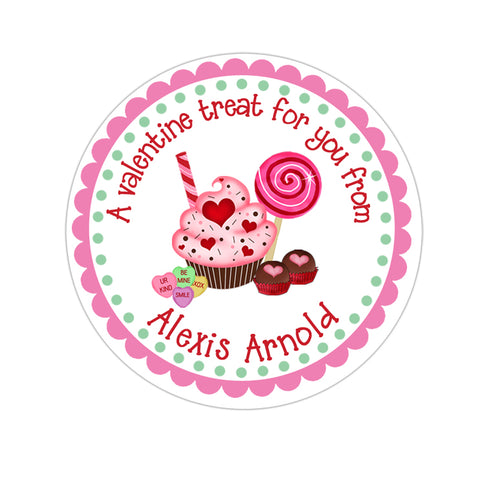 Cupcake and Candy Personalized Valentines Day Sticker