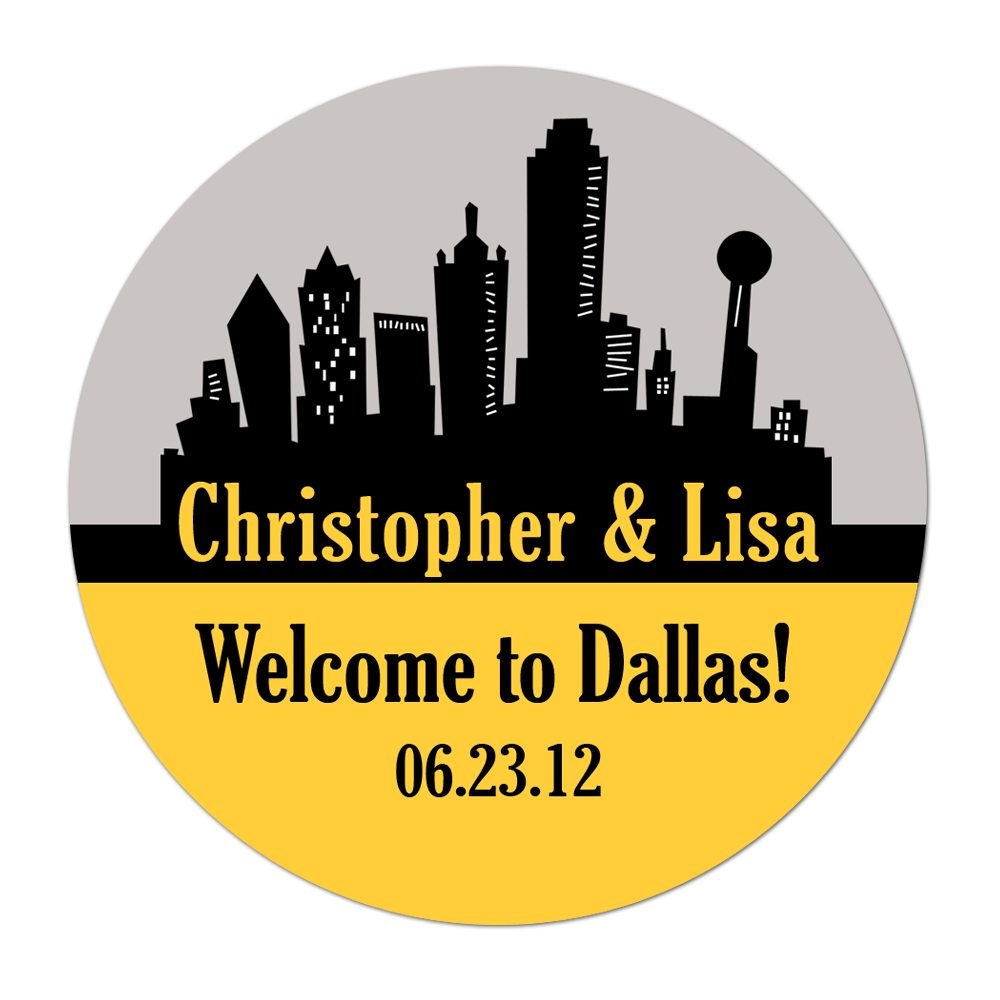Dallas Texas Skyline Personalized Sticker Wedding Stickers - INKtropolis