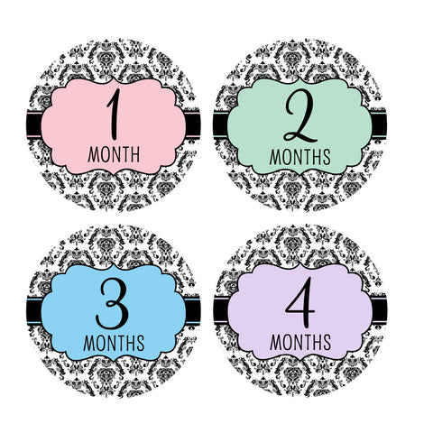 Damask Baby Month Stickers