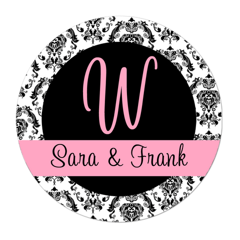 Damask Initial Personalized Wedding Favor Sticker