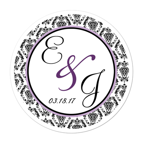 Damask Initials Personalized Wedding Favor Sticker