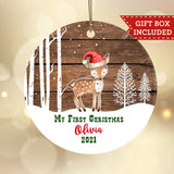 Personalized My First Christmas Ornament - Santa Fawn
