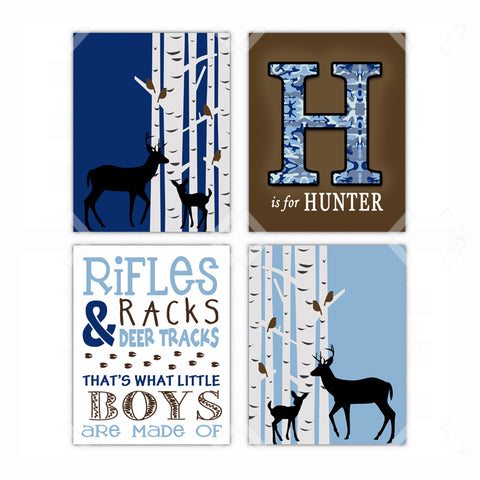 Blue Woodland Deer Hunting Nursery Wall Art