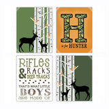 Green Woodland Deer Hunting Nursery Wall Art Decor Poster, Print, Framed or Canvas - Set of 4 kids room art - INKtropolis