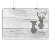 Wedding Guest Book Alternative Poster, Print, Framed or Canvas - Distressed Deer Heads  - 200 Signatures White Washed Wood Background wedding guest book alternative - INKtropolis