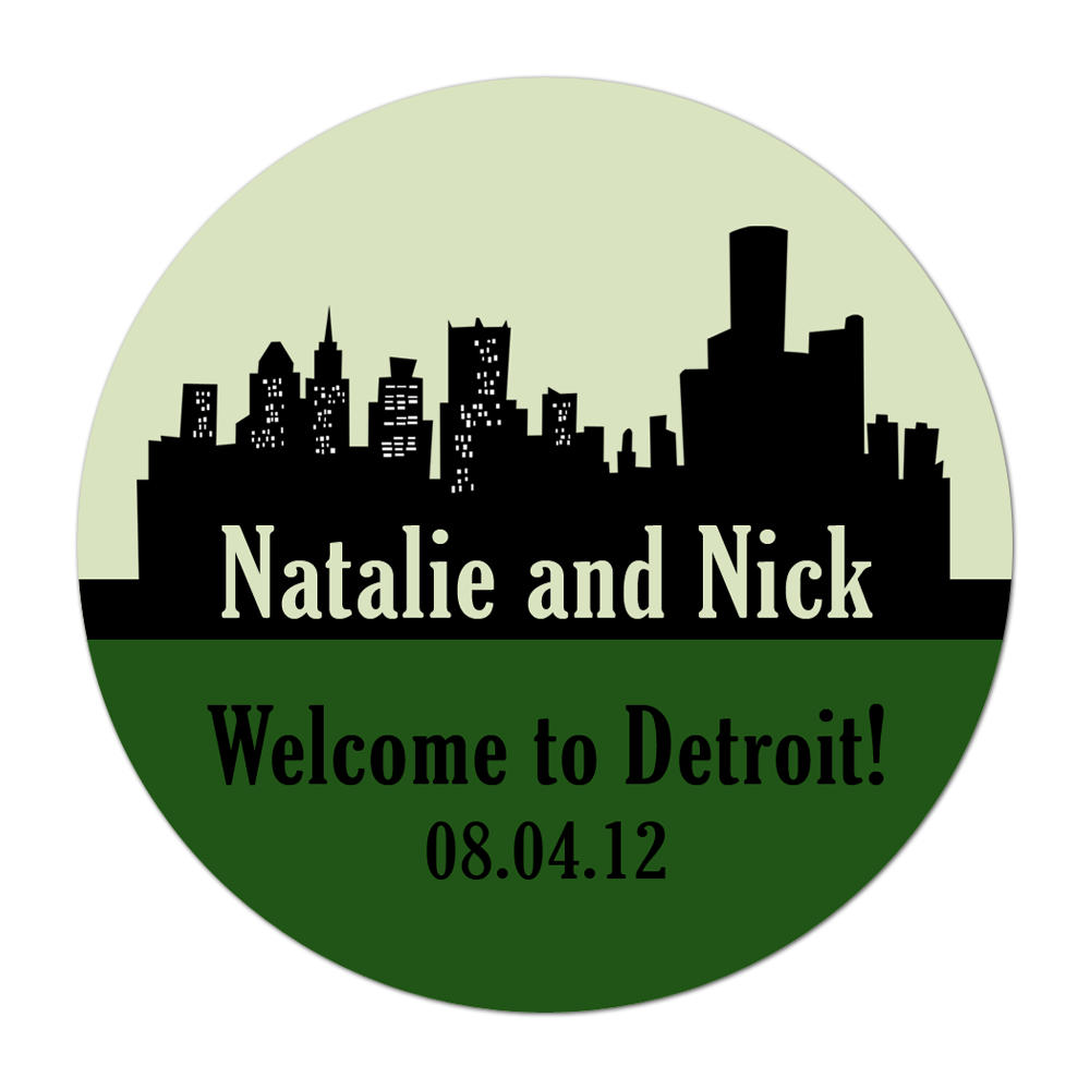 Detroit Skyline Personalized Sticker Wedding Stickers - INKtropolis