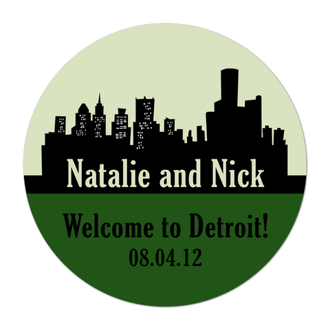 Detroit Skyline Personalized Destination Wedding Favor Sticker