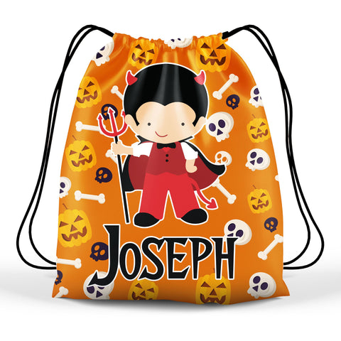 Personalized Halloween Trick Or Treat Bag, Kids Drawstring Bag - Boy Devil Costume
